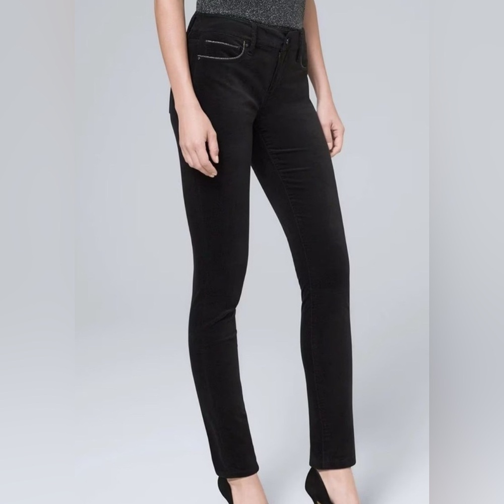 WHBM Women’s The Skinny Mid-Rise Velvet Pants Black Sz 00